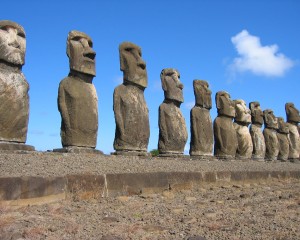 Figurative sculptures (moai) on the island of Rapa Nui