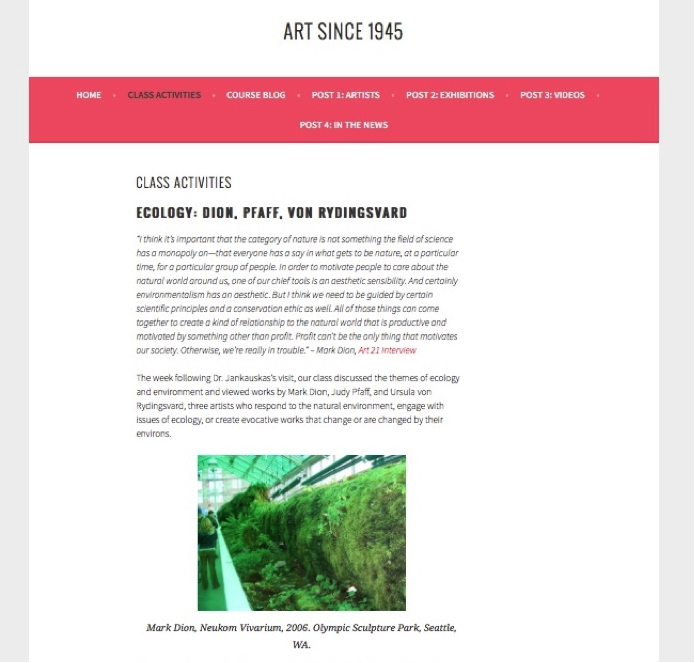 Figure 3. Art Since 1945 course activities page 